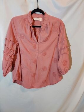 Anthropologie Isabella Sinclair Sunflower Embroidered Boho Henley Blouse - S